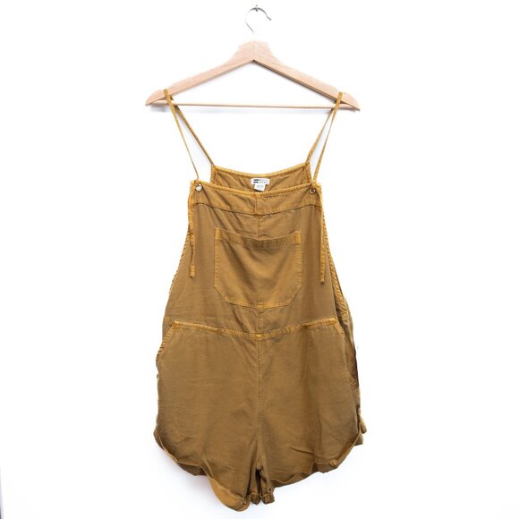 Billabong Women's Short Overalls Romper in Mustard Yellow NWT - Picture 2 of 8
